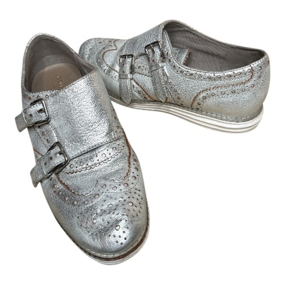 Cole Haan Grand .Os Silver Metallic Double Monk Strap Platform Oxford Shoes 5.5B